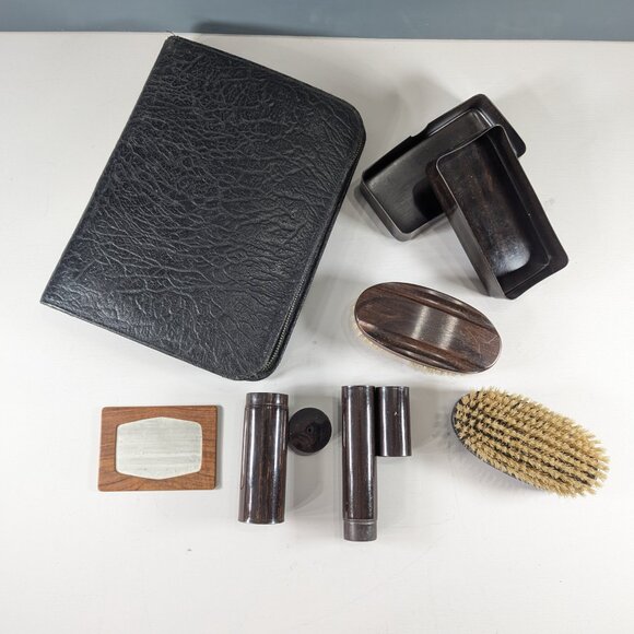 Zero waste men´s travel grooming kit, Vintage toiletries bag with reusable cases - Picture 4 of 16